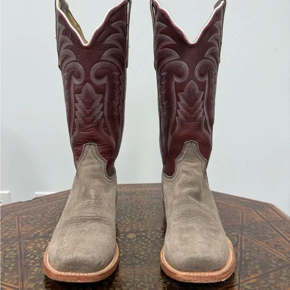 Women’s R Watson Western Cowboy Boots - Grey and Burgundy - Picture 1 of 9